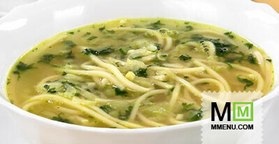 Суп со спагетти и зеленью