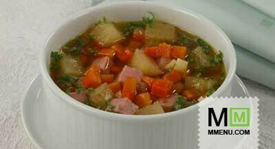 Суп овощной с сардельками