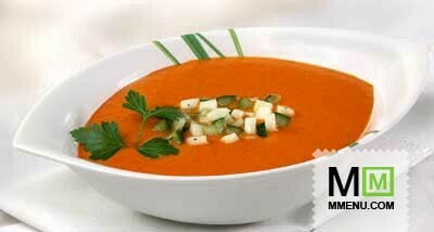 Холодный суп из перца с овощной приправо