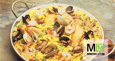 Паелла (острый рис с курицей, рыбой, овощами Паелла (острый рис с курицей, рыбой, овощами