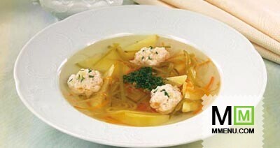 Рассольник с фрикадельками из кальмаров Рассольник с фрикадельками из кальмаров