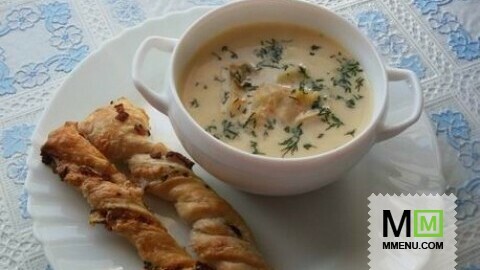 Сырный суп с сушеными грибами и сырные слойки