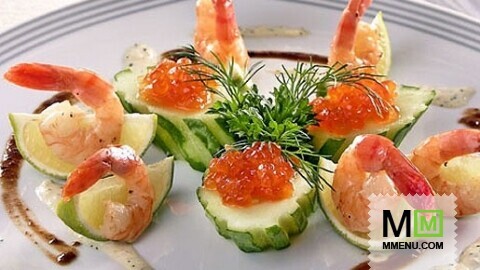 Креветки с икрой и соусом Креветки с икрой и соусом
