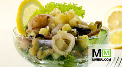 Теплый салат из картофеля с морепродуктами (2) Теплый салат из картофеля с морепродуктами (2)