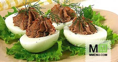 Яйца, фаршированные гусиной печенкой Яйца, фаршированные гусиной печенкой