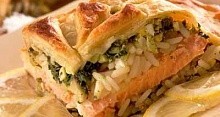 Рецепт - Кулебяка с семгой и рисом
