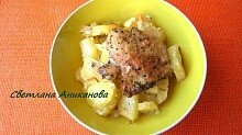 Рецепт - Картофель с куриными бедрышками в рукаве для запекания