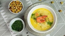 Рецепт - Суп «Сырная Ушица» с креветками 