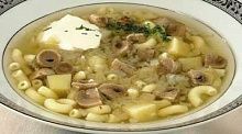 Рецепт - Суп с «рожками» и грибами