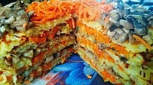 Рецепт - Картофельный торт с грибами и морковью на сковороде