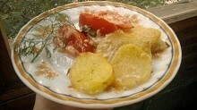 Рецепт - Запеченный картофель с помидорами в сметане