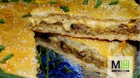Мясной пирог с грибами и сыром