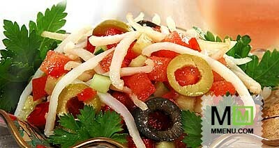 Салат овощной с кальмарами