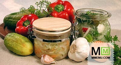Огурцы, консервированные с овощами Огурцы, консервированные с овощами