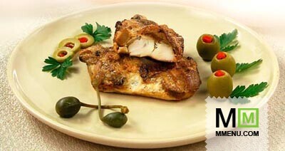 Морской окунь с грибами Морской окунь с грибами