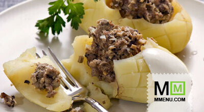 Картофель, фаршированный мясом и грибами Картофель, фаршированный мясом и грибами