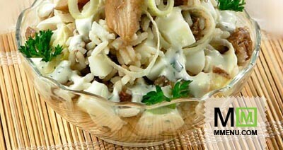 Салат с маринованными грибами и рисом