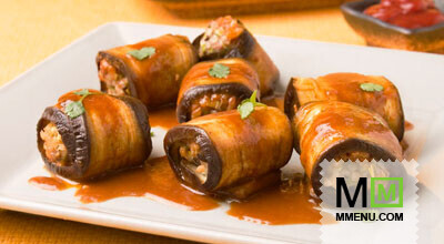 Рулетики из баклажанов с мясом и ри Рулетики из баклажанов с мясом и ри