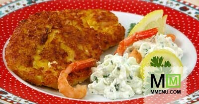 Оладьи кукурузные с творогом и креветкам Оладьи кукурузные с творогом и креветкам