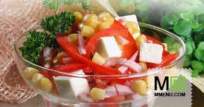 Салат из брынзы с кукурузой и колба