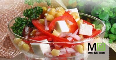 Салат из брынзы с кукурузой и колба Салат из брынзы с кукурузой и колба