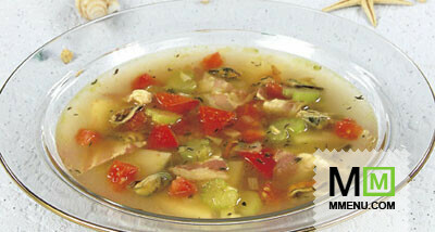 Суп овощной с мидиями