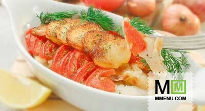 Треска, запеченная с картофелем и луком Треска, запеченная с картофелем и луком