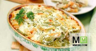 Морской окунь, запеченный с рожками