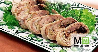 Рулет из мякоти курицы, сваренный в фоль Рулет из мякоти курицы, сваренный в фоль