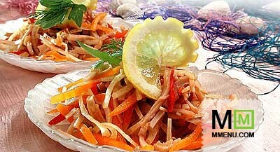 Кальмары с маринованным луком и сладким Кальмары с маринованным луком и сладким