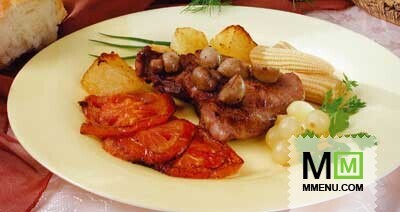 Бифштекс с грибами и овощами Бифштекс с грибами и овощами