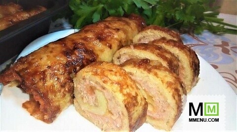 Рулеты из Картофеля с Мясом и Сыром Запеченные в Духовке.