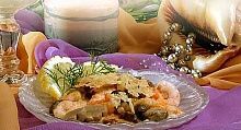 Рецепт - Креветки в сырном соусе