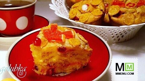 Творожная запеканка с кукурузными хлопьями и клюквой Творожная запеканка с кукурузными хлопьями и клюквой
