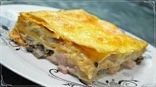 Рецепт - Пирог из лаваша с сыром, грибами и ветчиной! 
