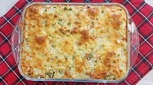 Рецепт - Рисовая запеканка с грудинкой и овощами. 