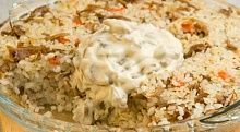 Рецепт - Утка, запеченная с рисом, под грибным соусом