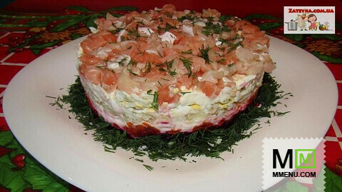 Слоеный салат «Лосось на шубе»