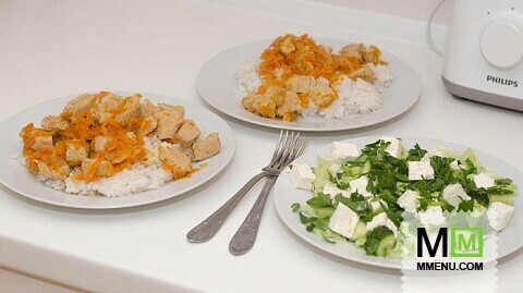 Ужин за 30 минут. Рис с тушеным индюшиным филе. Легкий салат. 