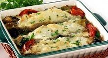 Рецепт - Палтус с баклажанами и перцем