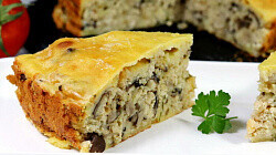 Рецепт: Заливной пирог с курицей и грибами Рецепт: Заливной пирог с курицей и грибами