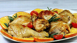 Рецепт: Запеченная курица с апельсинами 